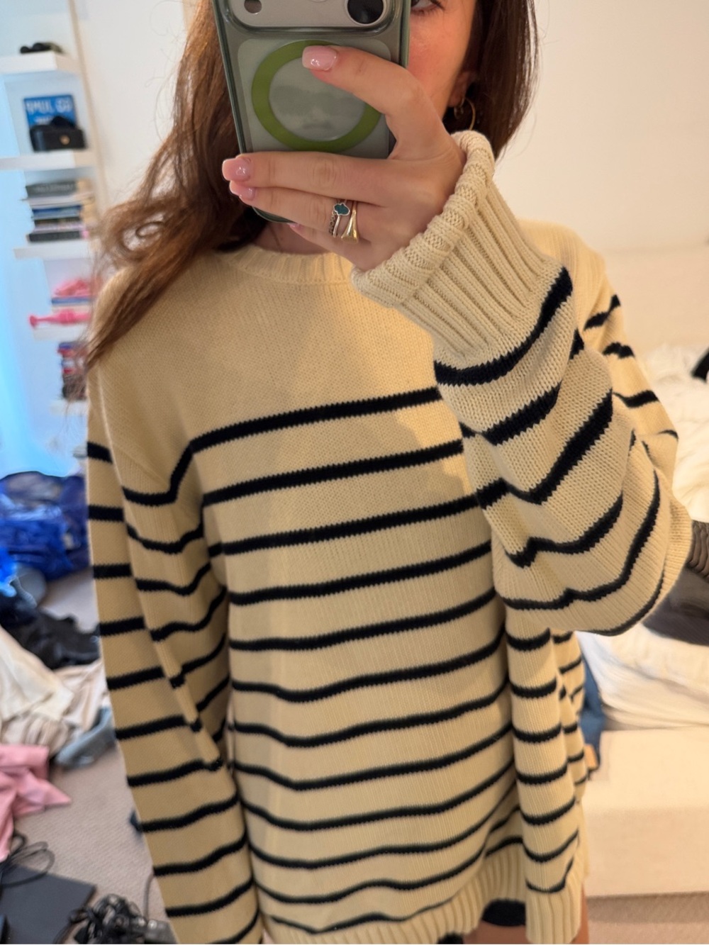 Brandy Melville Cream & Black Striped Crewneck Sweater